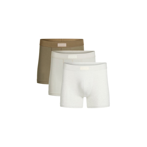 SKIMS COTTON MENS 3 INCH BOXER BRIEF 3-PACK | ARMY MULTI FLAT ON A WHITE BACKGROUND | FLT | FOCUS: 0.0, 1.0, 0.9