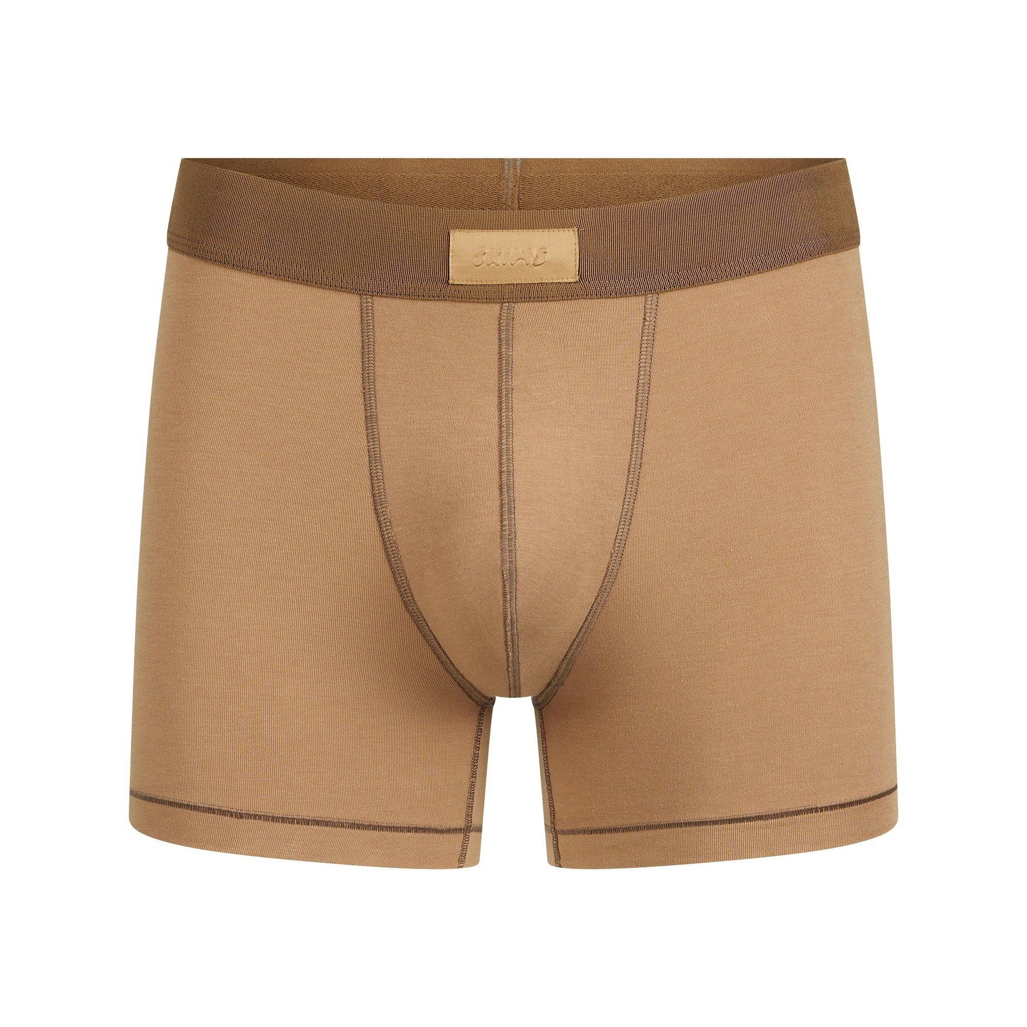 SKIMS COTTON MENS 3" BOXER BRIEF | RUSSET FLAT ON A WHITE BACKGROUND | FLT