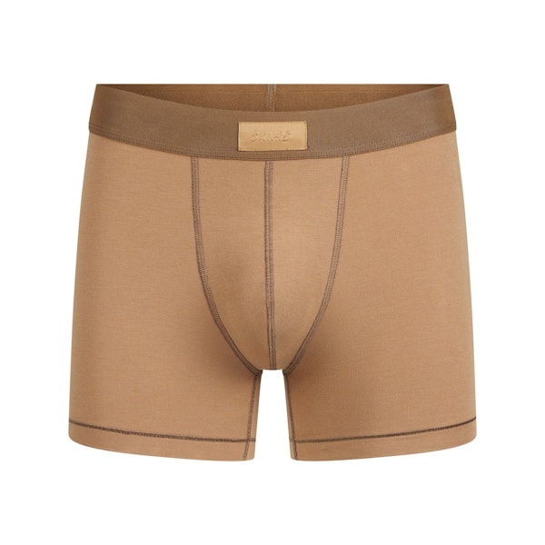 SKIMS COTTON MENS 3" BOXER BRIEF | RUSSET FLAT ON A WHITE BACKGROUND | FLT