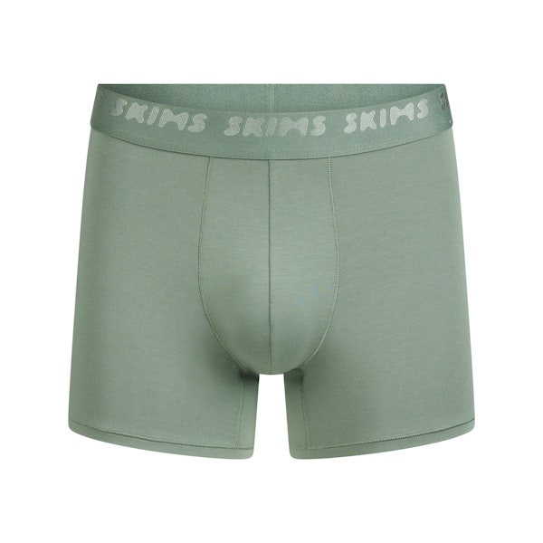 SKIMS STRETCH MENS 3" BOXER BRIEF | LAUREL FLAT ON A WHITE BACKGROUND | FLT