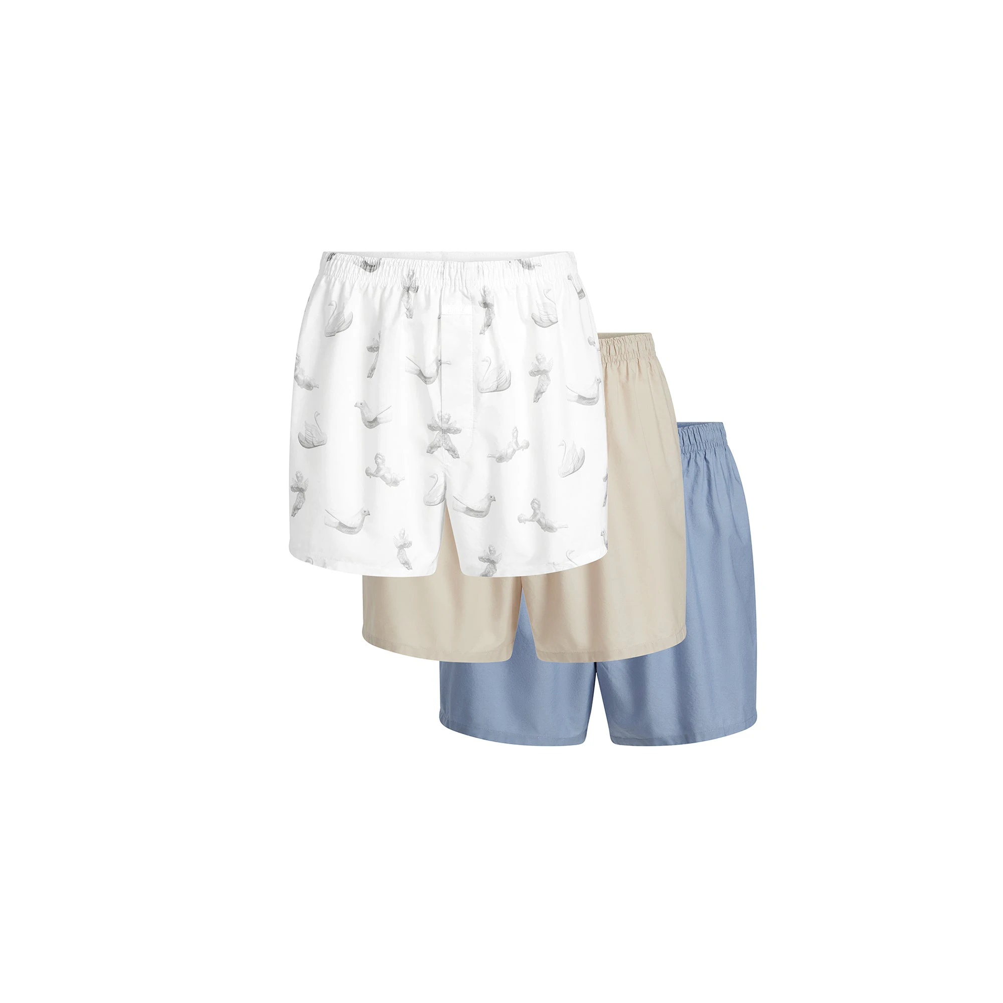 COTTON POPLIN MENS BOXER 3-PACK | STONE SLATE MULTI FLAT ON A WHITE BACKGROUND | FOCUS: 0.0, 1.0, 0.9