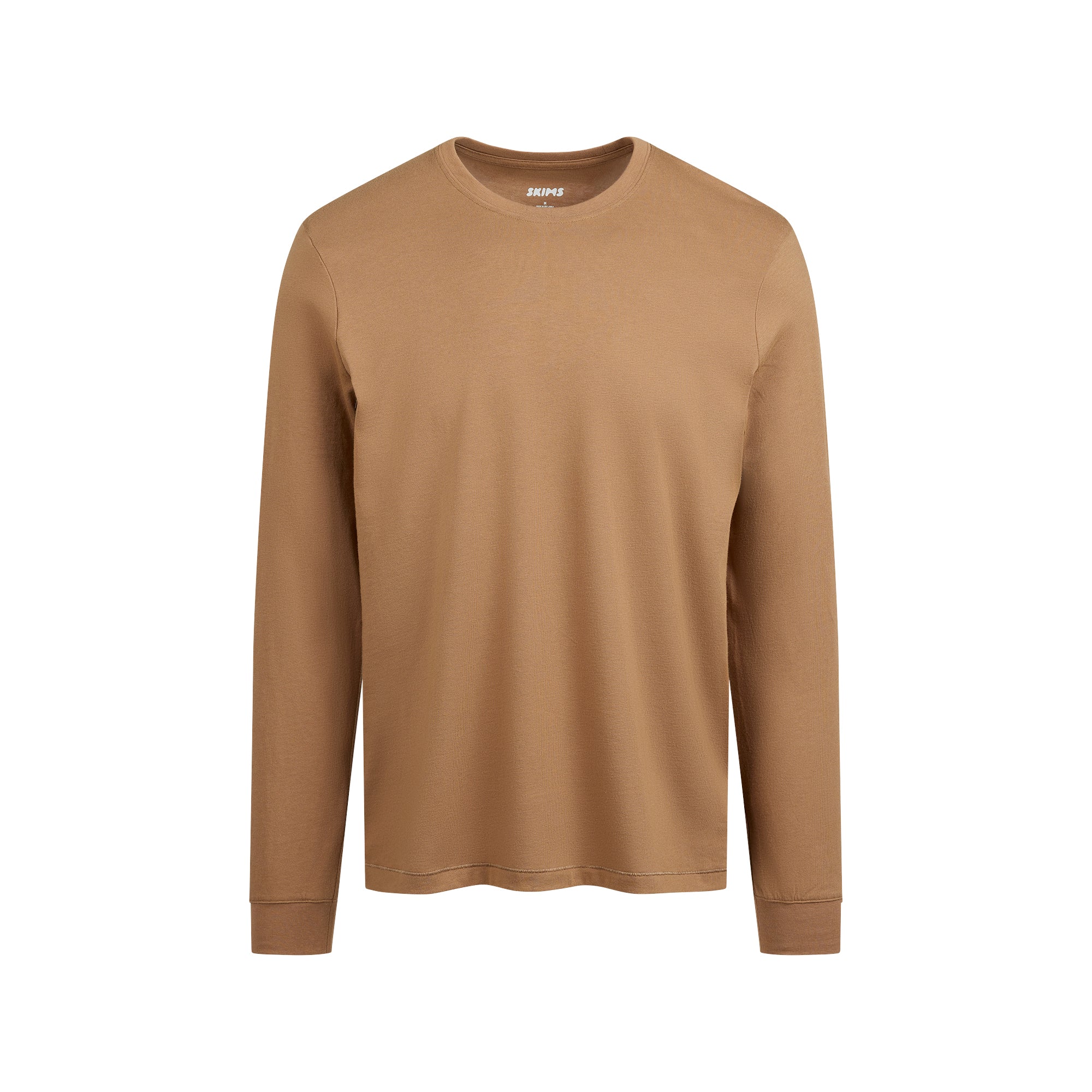 SKIMS COTTON MENS CLASSIC LONG SLEEVE T-SHIRT | RUSSET FLAT ON A WHITE BACKGROUND @ | FLT