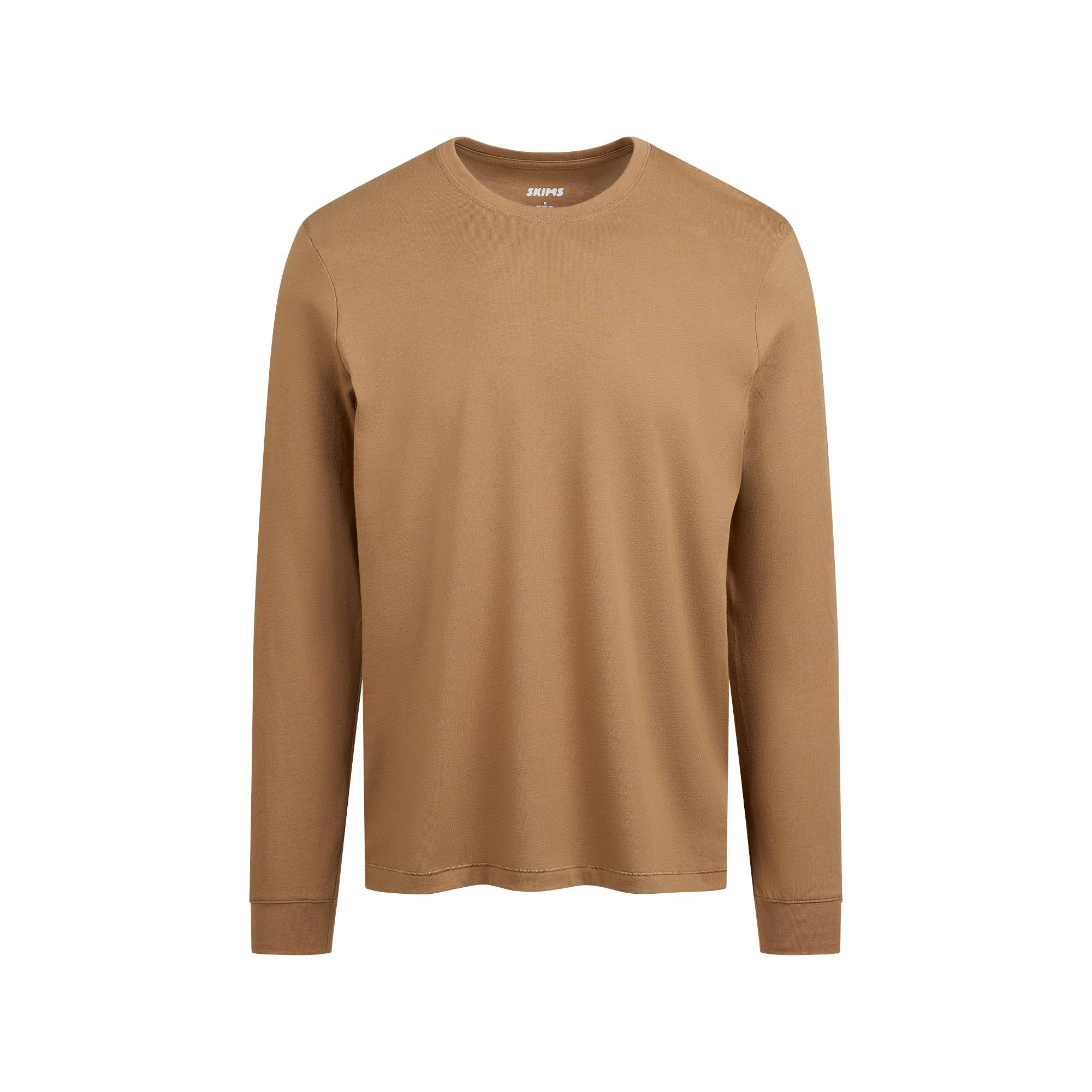 SKIMS COTTON MENS CLASSIC LONG SLEEVE T-SHIRT | RUSSET FLAT ON A WHITE BACKGROUND @ | FLT