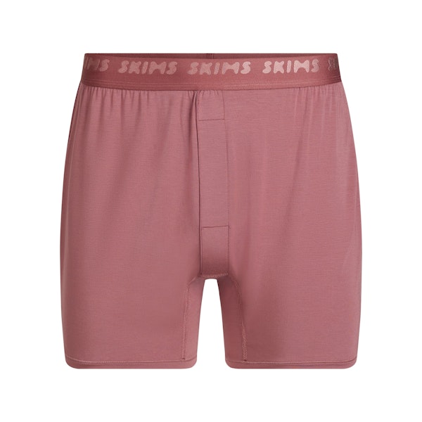 SKIMS STRETCH MENS KNIT BOXER | CORDOVAN FLAT ON A WHITE BACKGROUND | FLT