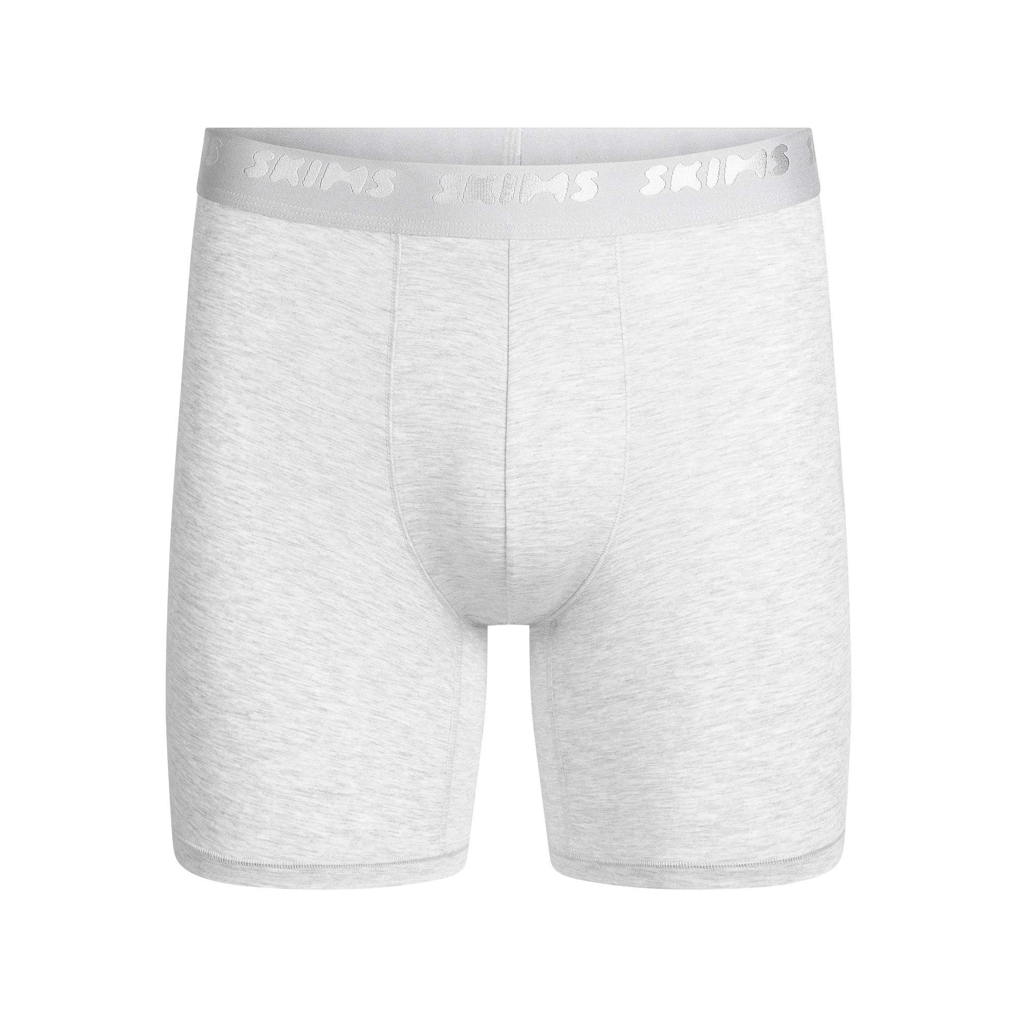 SKIMS STRETCH MENS 5 INCH BOXER BRIEF | LIGHT HEATHER GREY FLAT ON A WHITE BACKGROUND | FLT