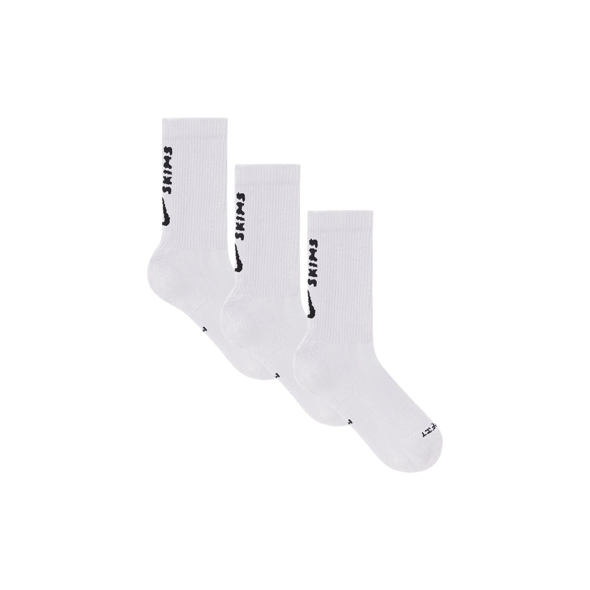 NikeSKIMS ACCESSORIES DRI-FIT CREW SOCK 3-PACK | SNOW FLAT ON A WHITE BACKGROUND | FLT