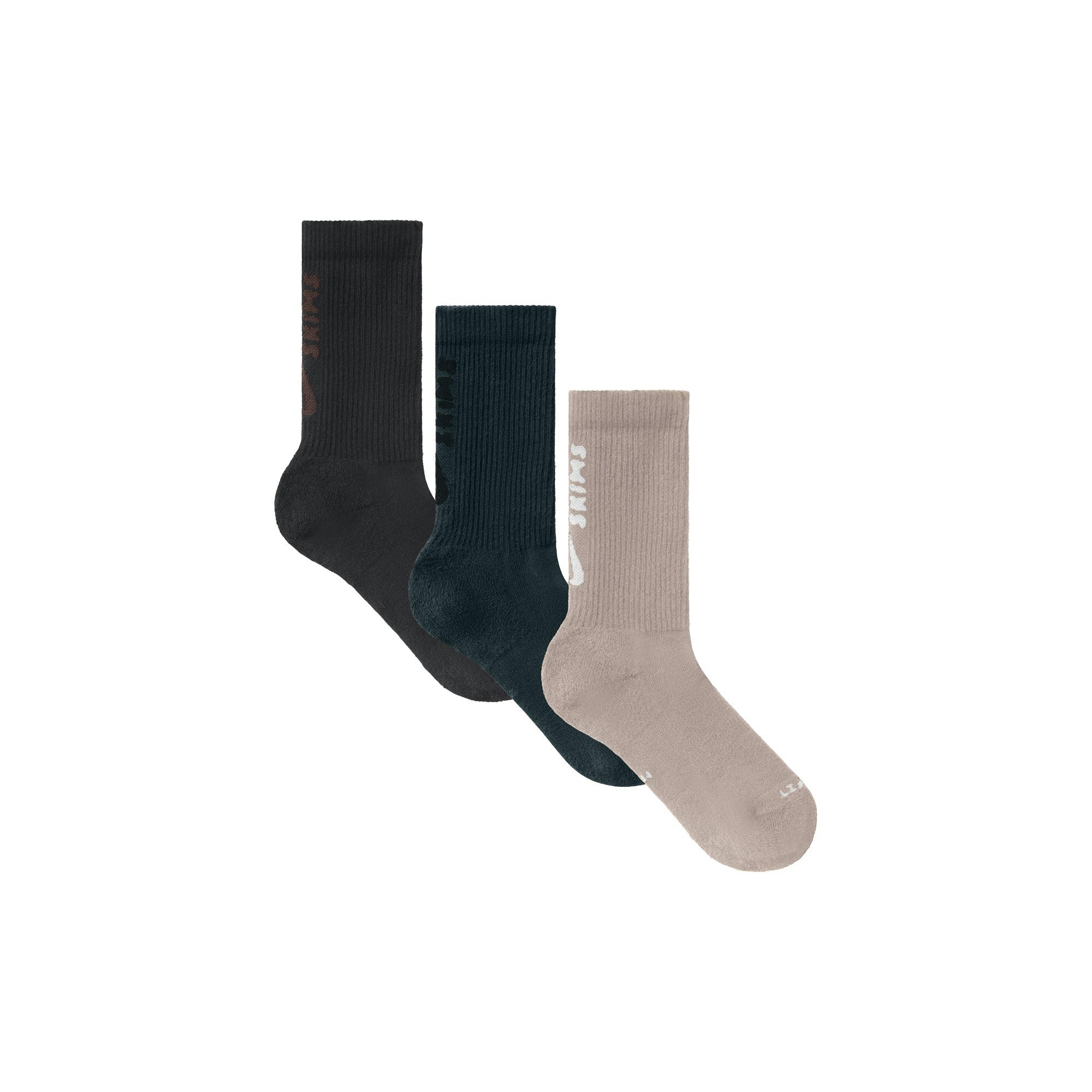 NikeSKIMS ACCESSORIES DRI-FIT CREW SOCK 3-PACK | DARK TEAL MULTI FLAT ON A WHITE BACKGROUND | FLT