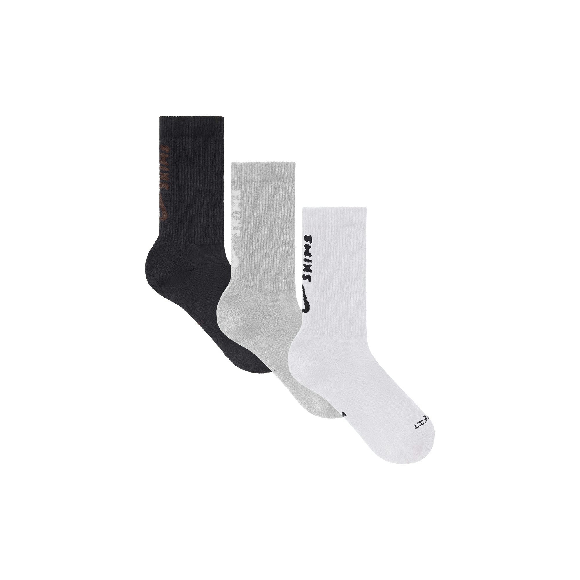 NikeSKIMS ACCESSORIES DRI-FIT CREW SOCK 3-PACK | HEATHER GREY MULTI FLAT ON A WHITE BACKGROUND | FLT