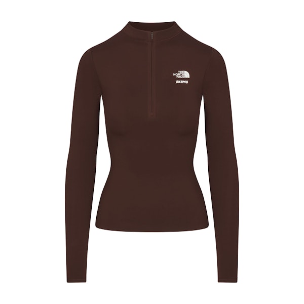 THE NORTH FACE X SKIMS REFINA LONG SLEEVE TOP | COCOA FLAT ON A WHITE BACKGROUND | FLT