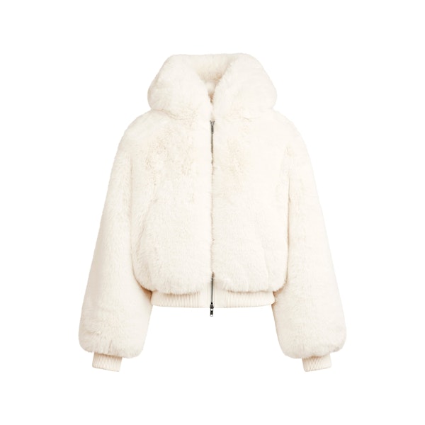 FAUX FUR ZIP UP JACKET | EGRET FLAT ON A WHITE BACKGROUND | FLT
