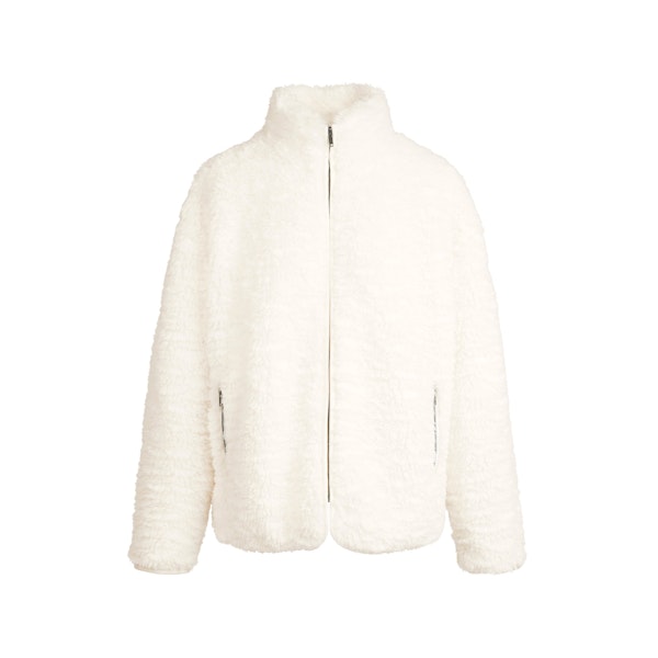 FAUX FUR OVERSIZED MOCK NECK JACKET | EGRET FLAT ON A WHITE BACKGROUND | FLT