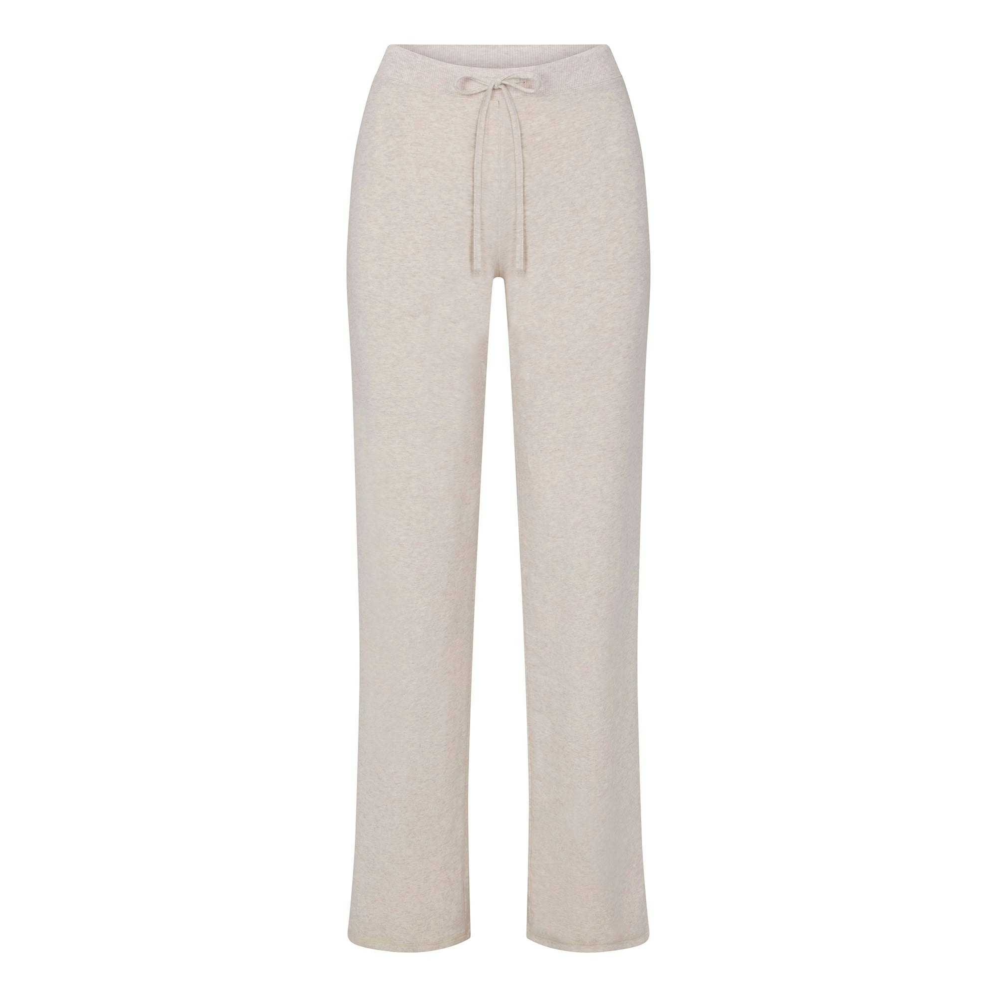 COTTON JERSEY STRAIGHT LEG PANT | HEATHER OATMEAL FLAT ON A WHITE BACKGROUND | FLT