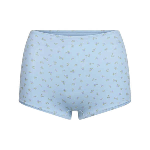 COTTON JERSEY BOY SHORT | POWDER BLUE MICRO FLORAL FLAT ON A WHITE BACKGROUND | FLT