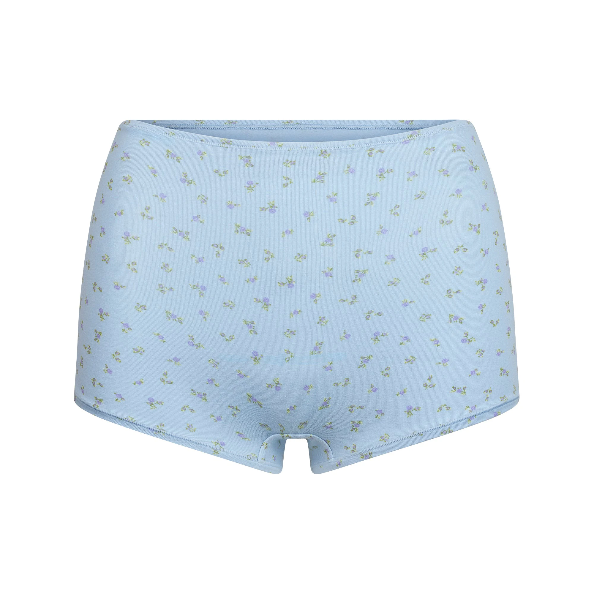 COTTON JERSEY BOY SHORT | POWDER BLUE MICRO FLORAL FLAT ON A WHITE BACKGROUND | FLT