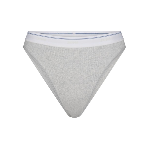 COTTON RIB BIKINI | LIGHT HEATHER GREY STRIPE (BIKINIS, PANTIES) FLAT ON A WHITE BACKGROUND | FLT