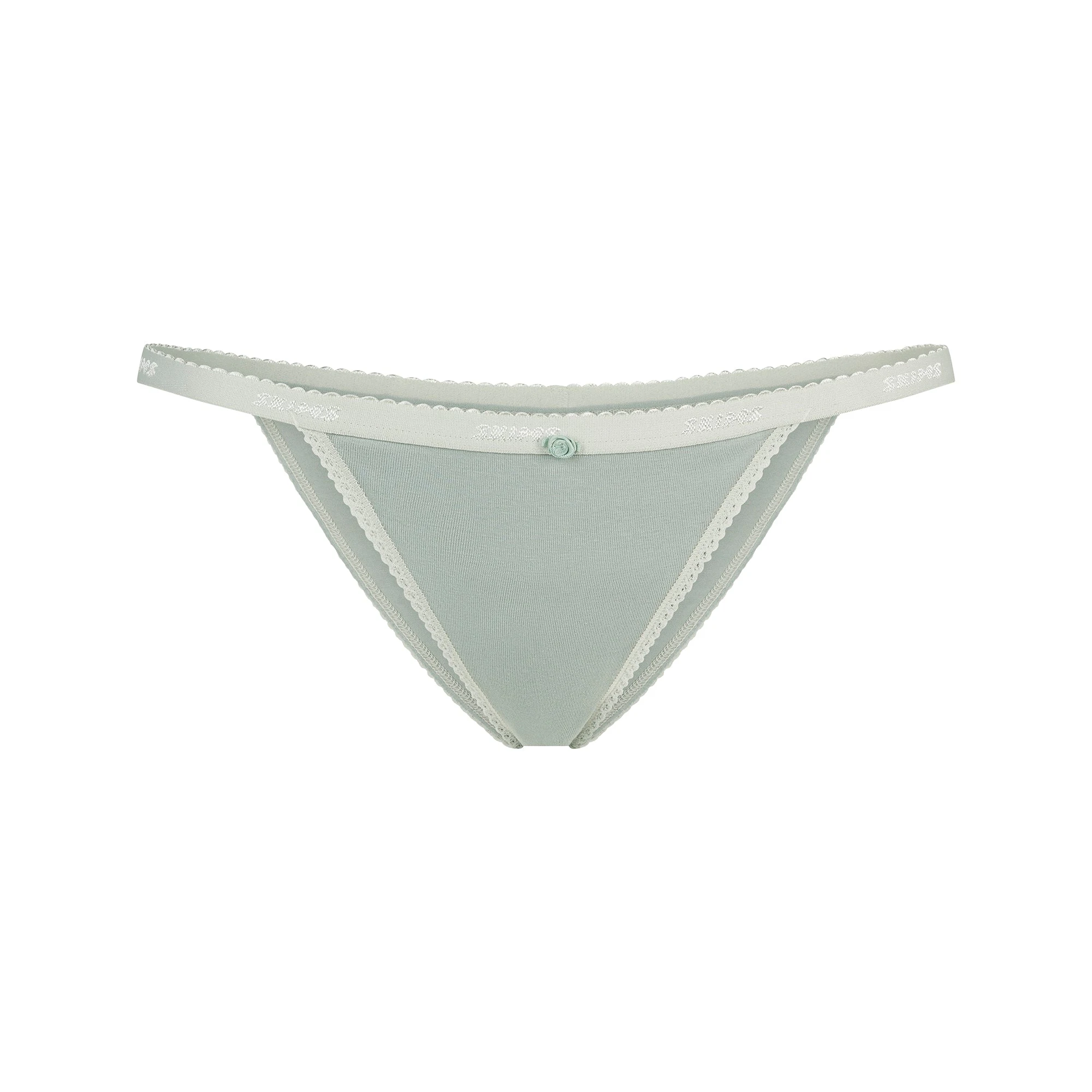 LIGHTWEIGHT COTTON LOGO PICOT STRING BIKINI | MINERAL FLAT ON A WHITE BACKGROUND | FLT