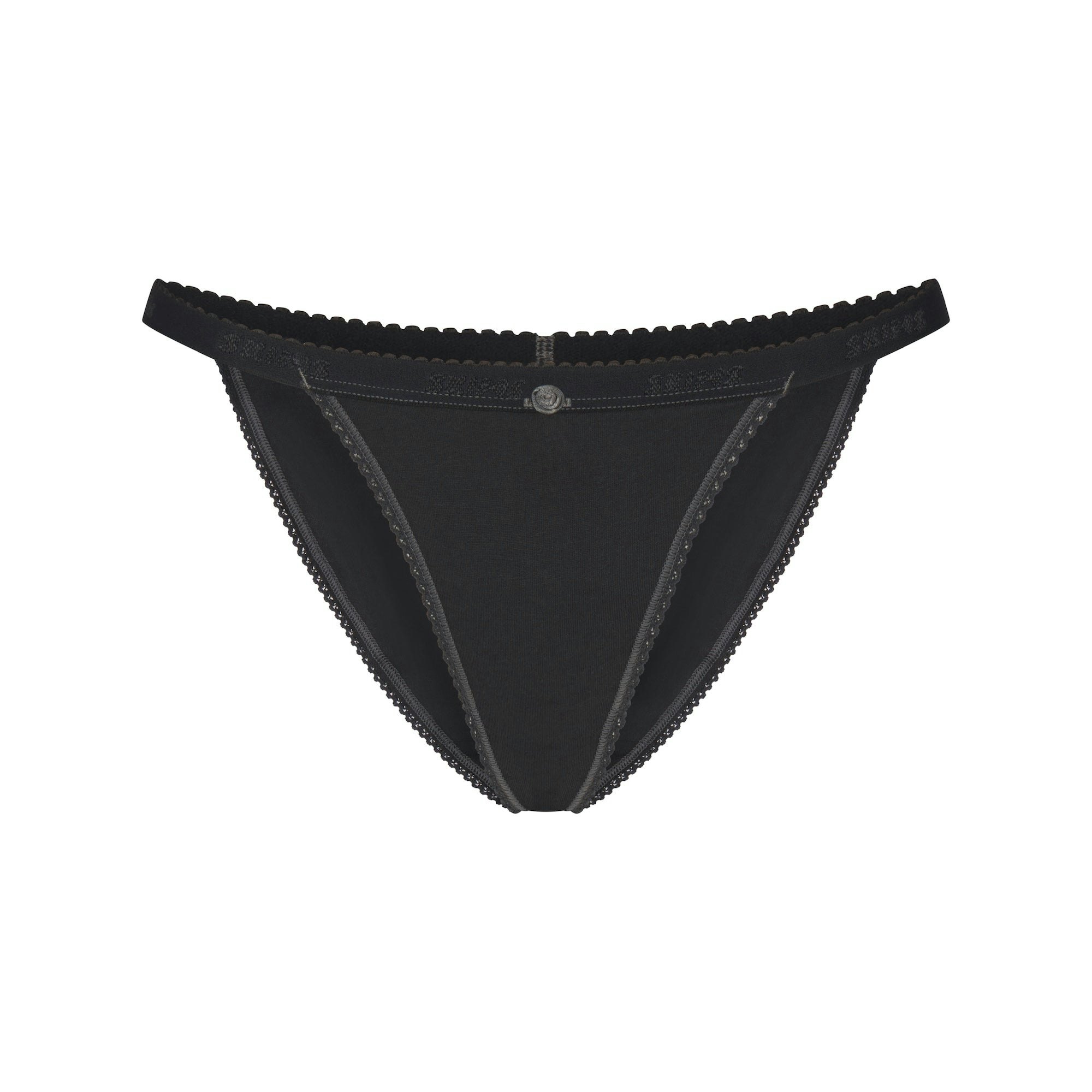 LIGHTWEIGHT COTTON LOGO PICOT STRING BIKINI | SOOT FLAT ON A WHITE BACKGROUND | FLT