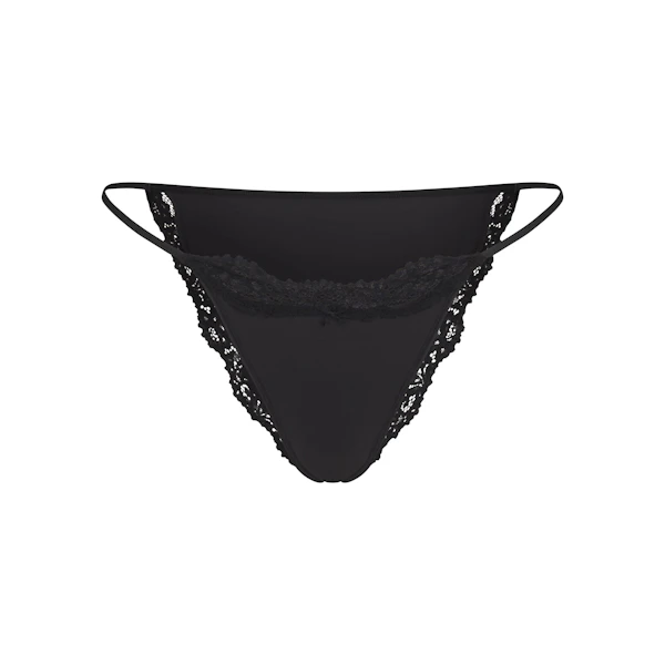 FITS EVERYBODY LACE STRING BIKINI | ONYX FLAT ON A WHITE BACKGROUND | FLT