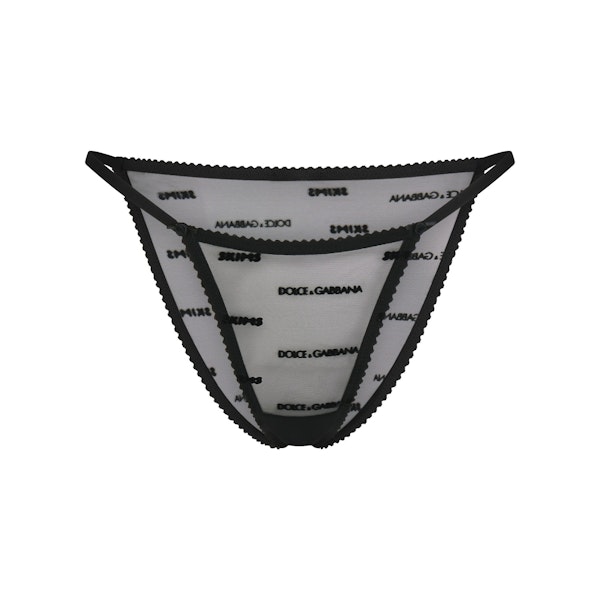 DOLCE&GABBANA X SKIMS ULTRA FINE MESH LOGO BIKINI | ONYX (BIKINIS) FLAT ON A WHITE BACKGROUND | FLT