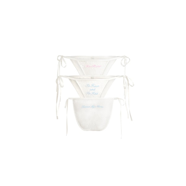 NOVELTY INTIMATES EMBROIDERED BIKINI 3-PACK | MARBLE FLAT ON A WHITE BACKGROUND | FLT