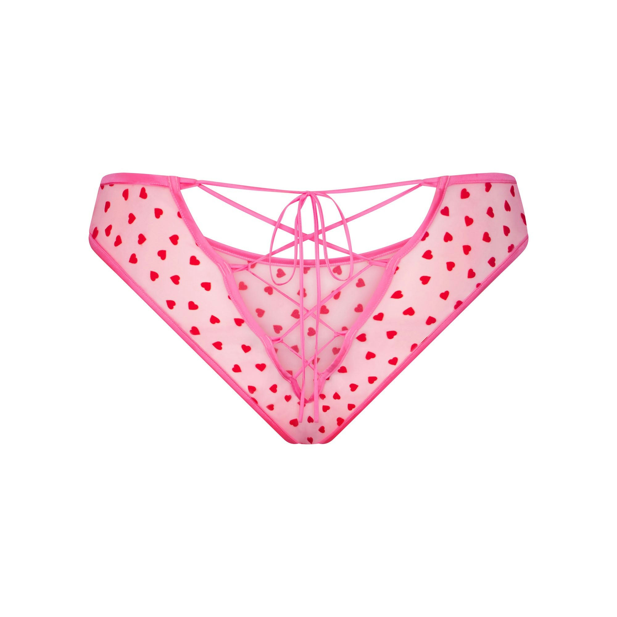 NOVELTY INTIMATES LACE UP BIKINI | PINK HEART PRINT ADDITIONAL FABRIC DETAILS