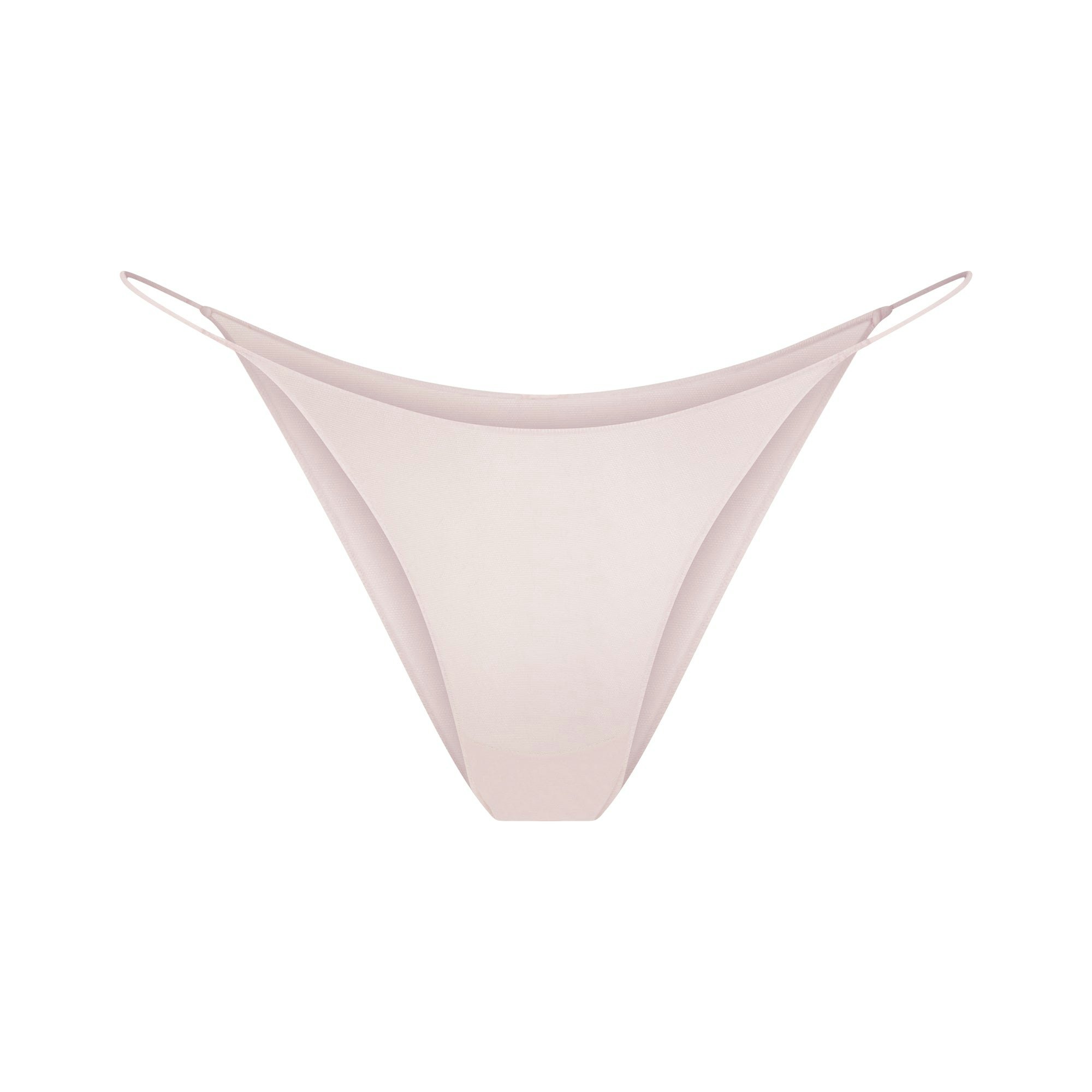ULTRA FINE MESH STRING BIKINI | BARELY PINK FLAT ON A WHITE BACKGROUND | FLT