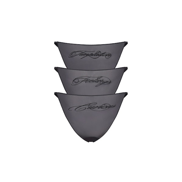 MILKY SHEER STRING BIKINI 3-PACK | ONYX FLAT ON A WHITE BACKGROUND @ | FLT @ | FOCUS: 0.0, 1.0, 0.9