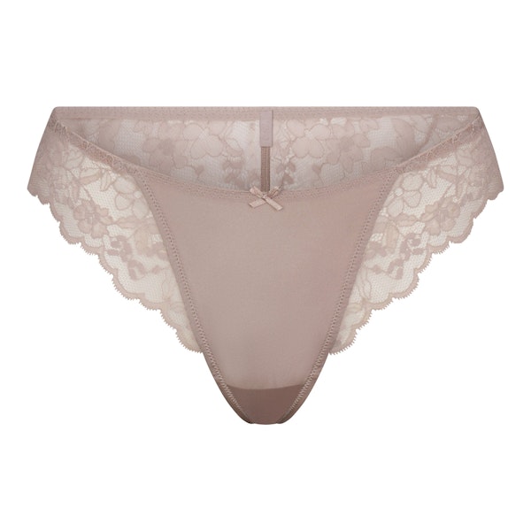 SKIMS LACE BIKINI | FAWN FLAT ON A WHITE BACKGROUND | FLT