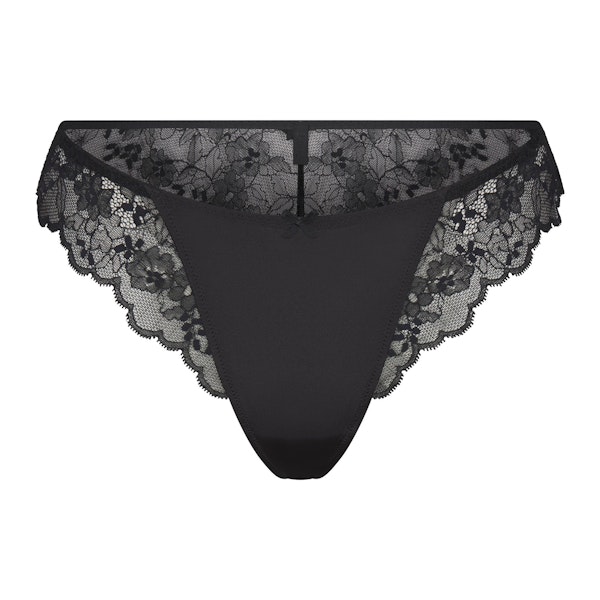 SKIMS LACE BIKINI | ONYX FLAT ON A WHITE BACKGROUND | FLT