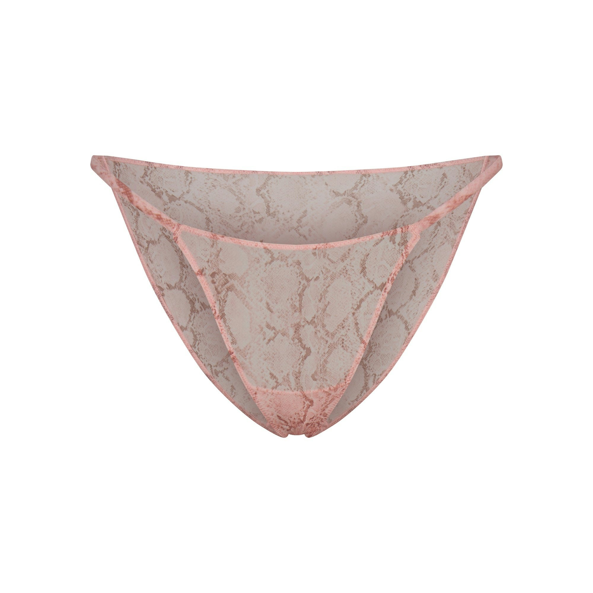 MILKY SHEER STRING BIKINI | ROSE PASTEL SNAKE PRINT FLAT ON A WHITE BACKGROUND | FLT