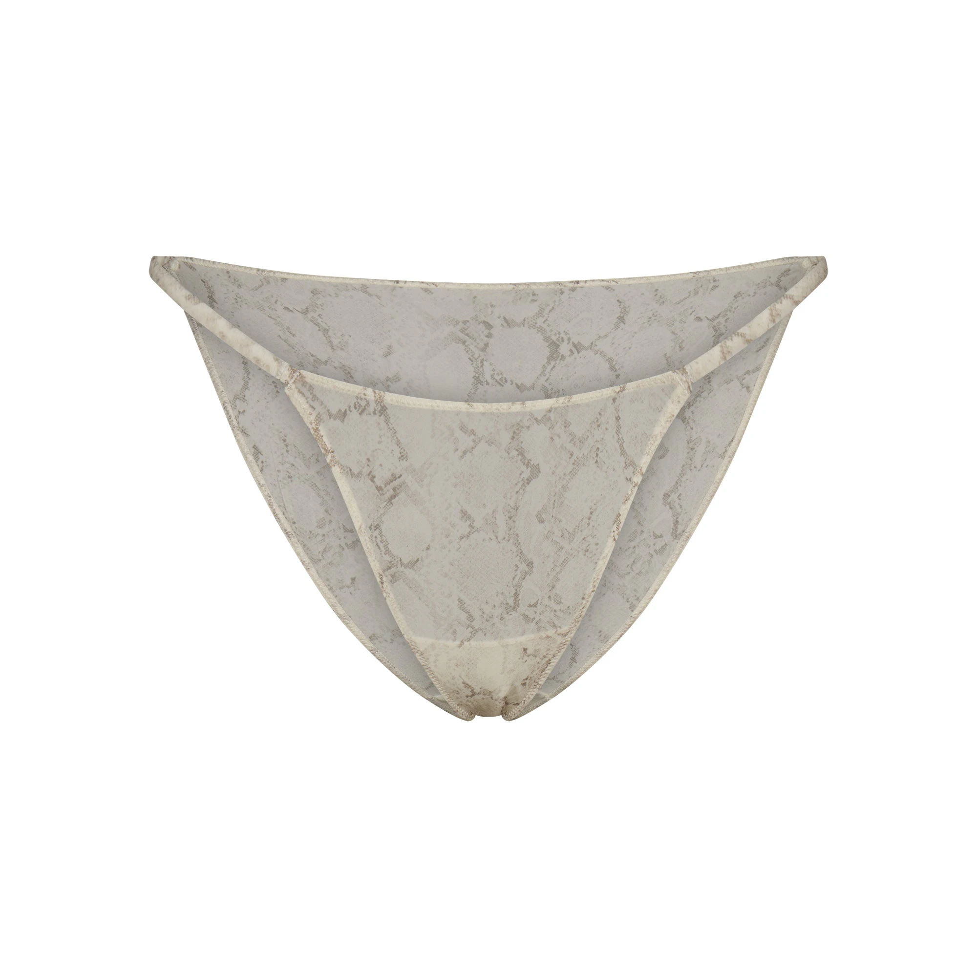 MILKY SHEER STRING BIKINI | STONE PASTEL SNAKE PRINT FLAT ON A WHITE BACKGROUND | FLT