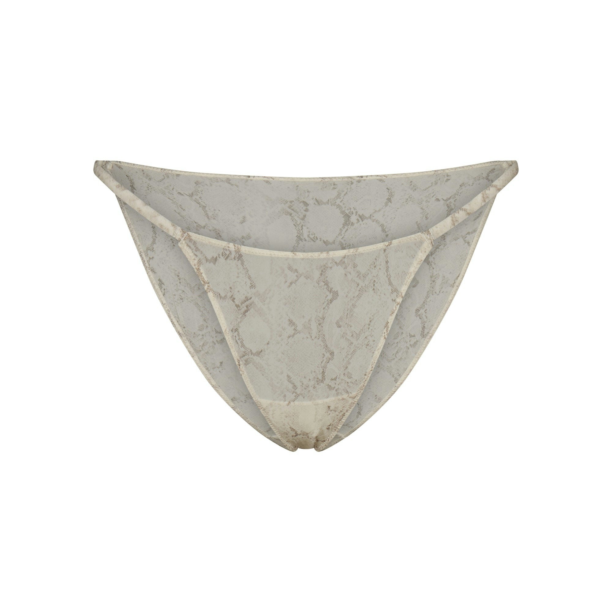 MILKY SHEER STRING BIKINI | STONE PASTEL SNAKE PRINT FLAT ON A WHITE BACKGROUND | FLT
