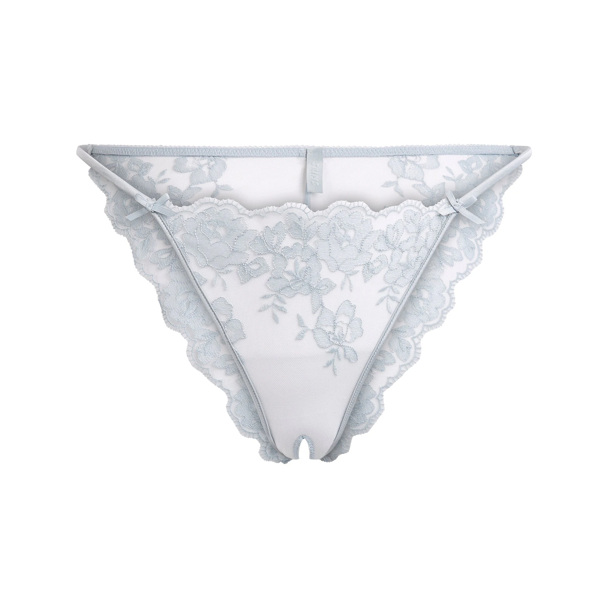 EMBROIDERED LINGERIE CROTCHLESS STRING BIKINI | PEARL FLAT ON A WHITE BACKGROUND | FLT @ | FOCUS: 0.9, 0.1, 0.7