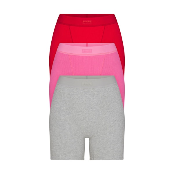 COTTON RIB BOXER 3-PACK | SUGAR PINK MULTI FLAT ON A WHITE BACKGROUND | FLT