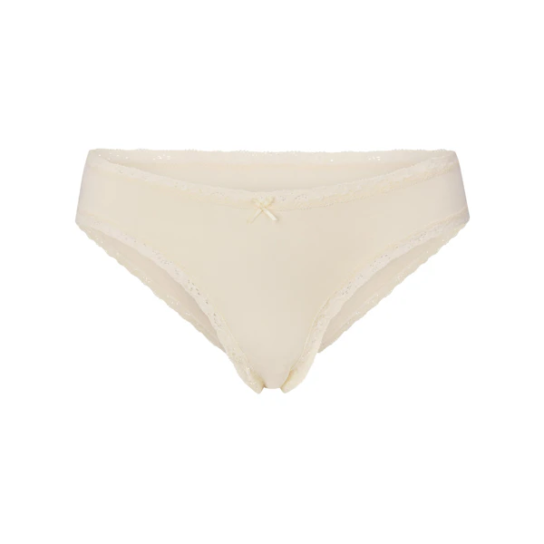 LIGHTWEIGHT COTTON LACE BRIEF | BUTTER TONAL FLAT ON A WHITE BACKGROUND | FLT