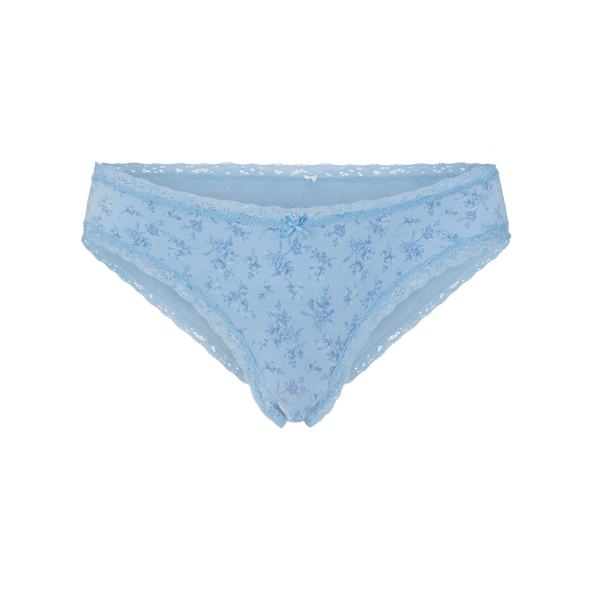 LIGHTWEIGHT COTTON LACE BRIEF | SURF DAINTY FLORAL PRINT FLAT ON A WHITE BACKGROUND | FLT