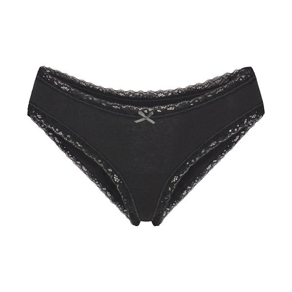 LIGHTWEIGHT COTTON LACE TRIM BRIEF | SOOT FLAT ON A WHITE BACKGROUND | FLT