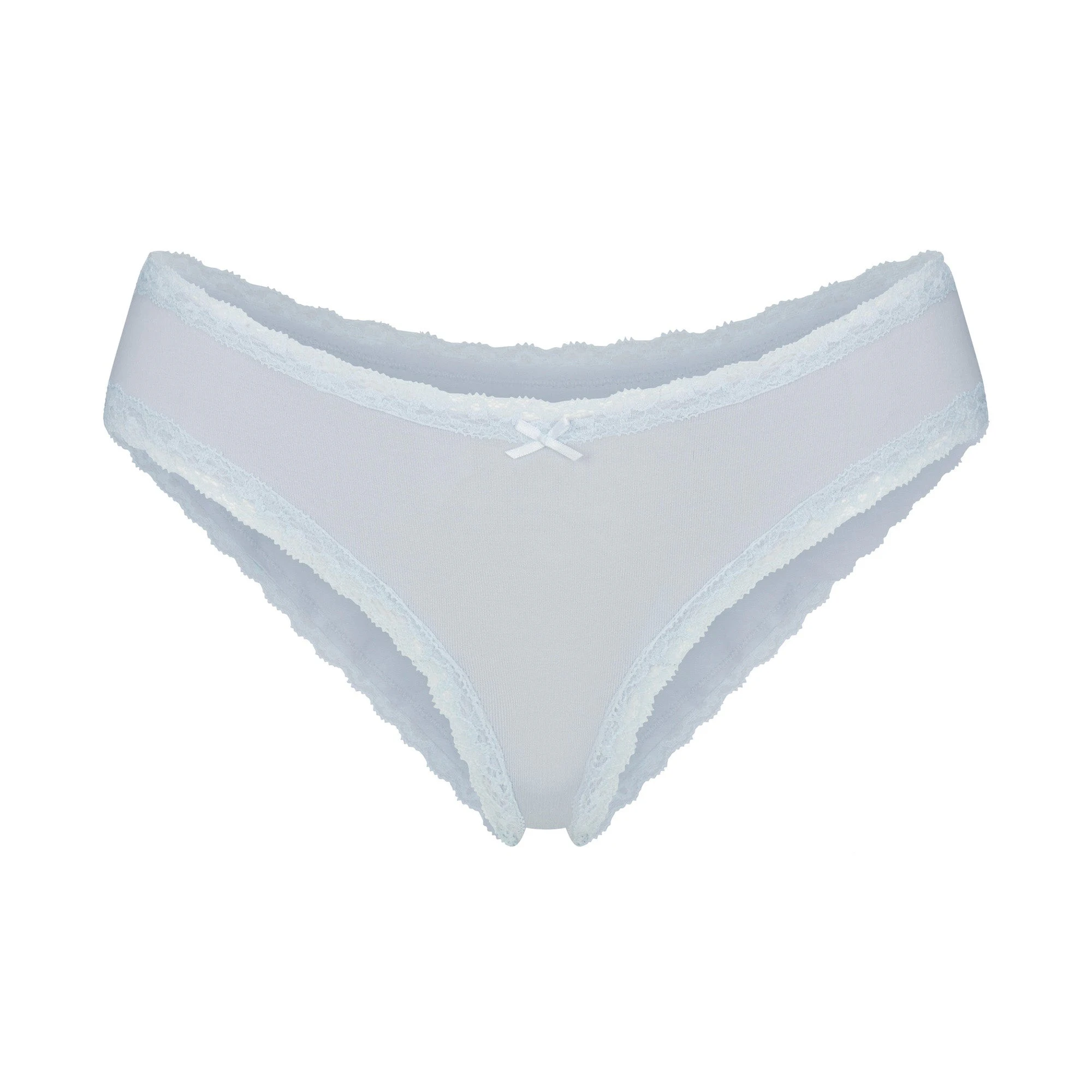 LIGHTWEIGHT COTTON LACE BRIEF | ZEN BLUE FLAT ON A WHITE BACKGROUND | FLT