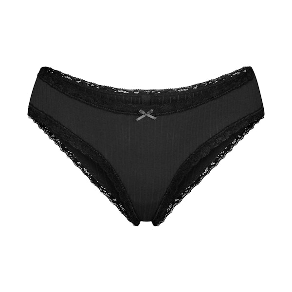 LIGHTWEIGHT COTTON POINTELLE LACE BRIEF | SOOT TONAL FLAT ON A WHITE BACKGROUND | FLT