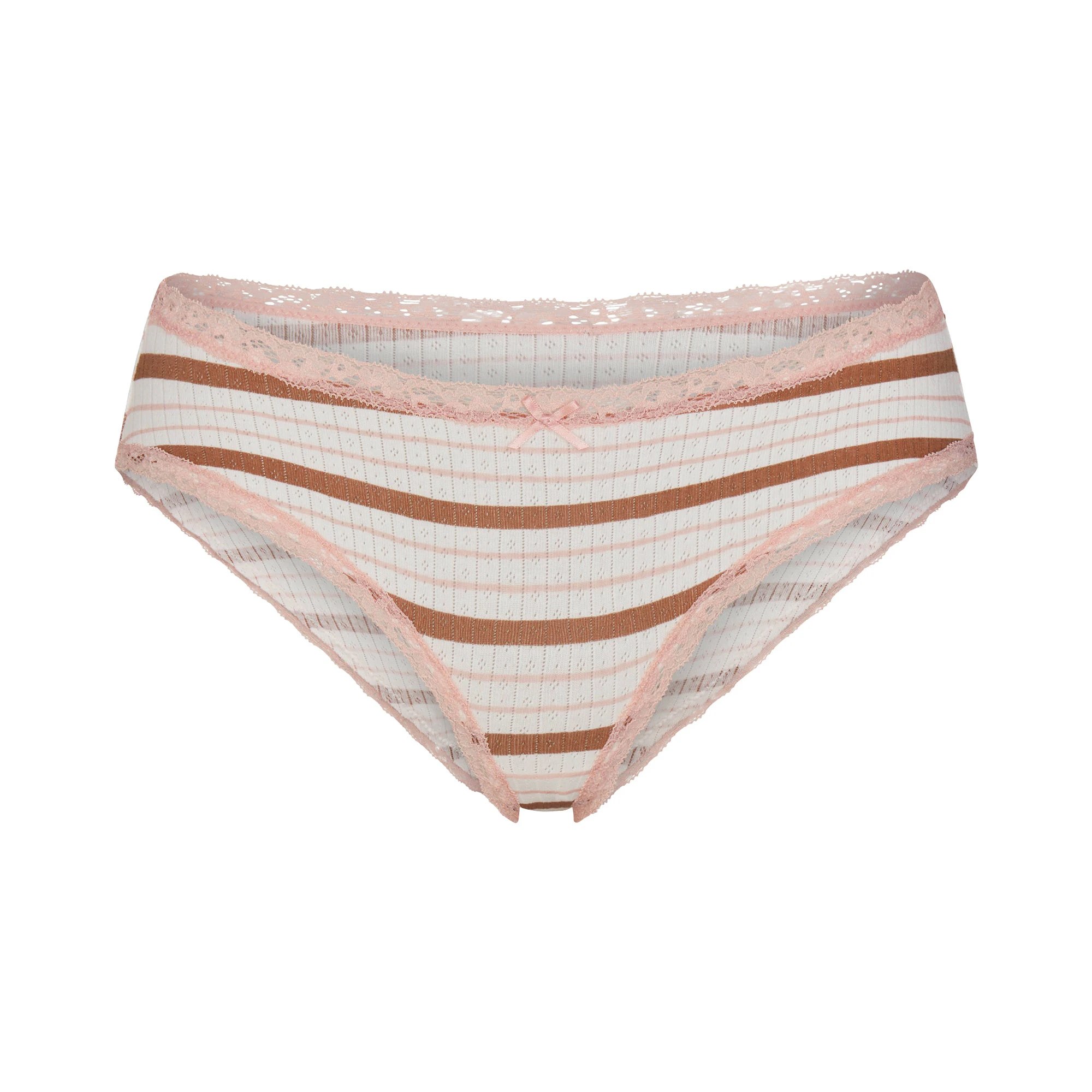 LIGHTWEIGHT COTTON POINTELLE LACE BRIEF | VILLA EGRET RUNWAY STRIPE & LAYS FLAT ON A WHITE BACKGROUND | FLT