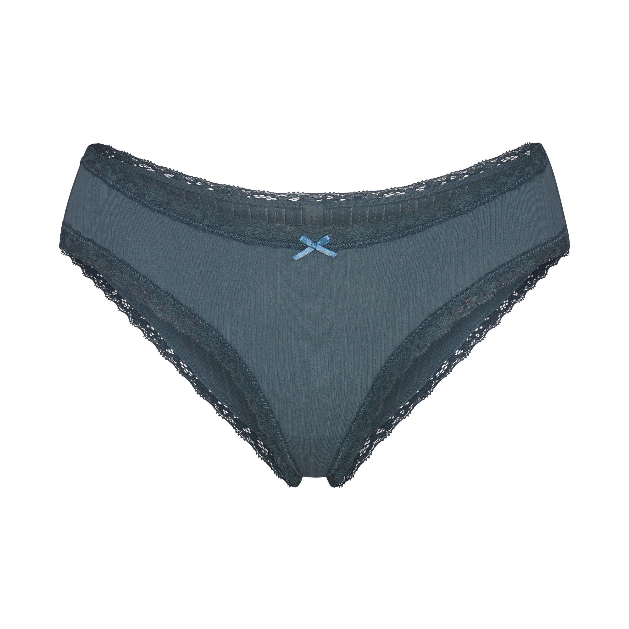 LIGHTWEIGHT COTTON POINTELLE LACE BRIEF | ZIRCON TONAL FLAT ON A WHITE BACKGROUND | FLT