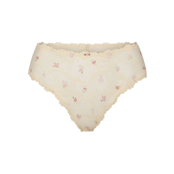 STRETCH LACE BRIEF | BUTTER ROSEBUD PRINT FLAT ON A WHITE BACKGROUND | FLT