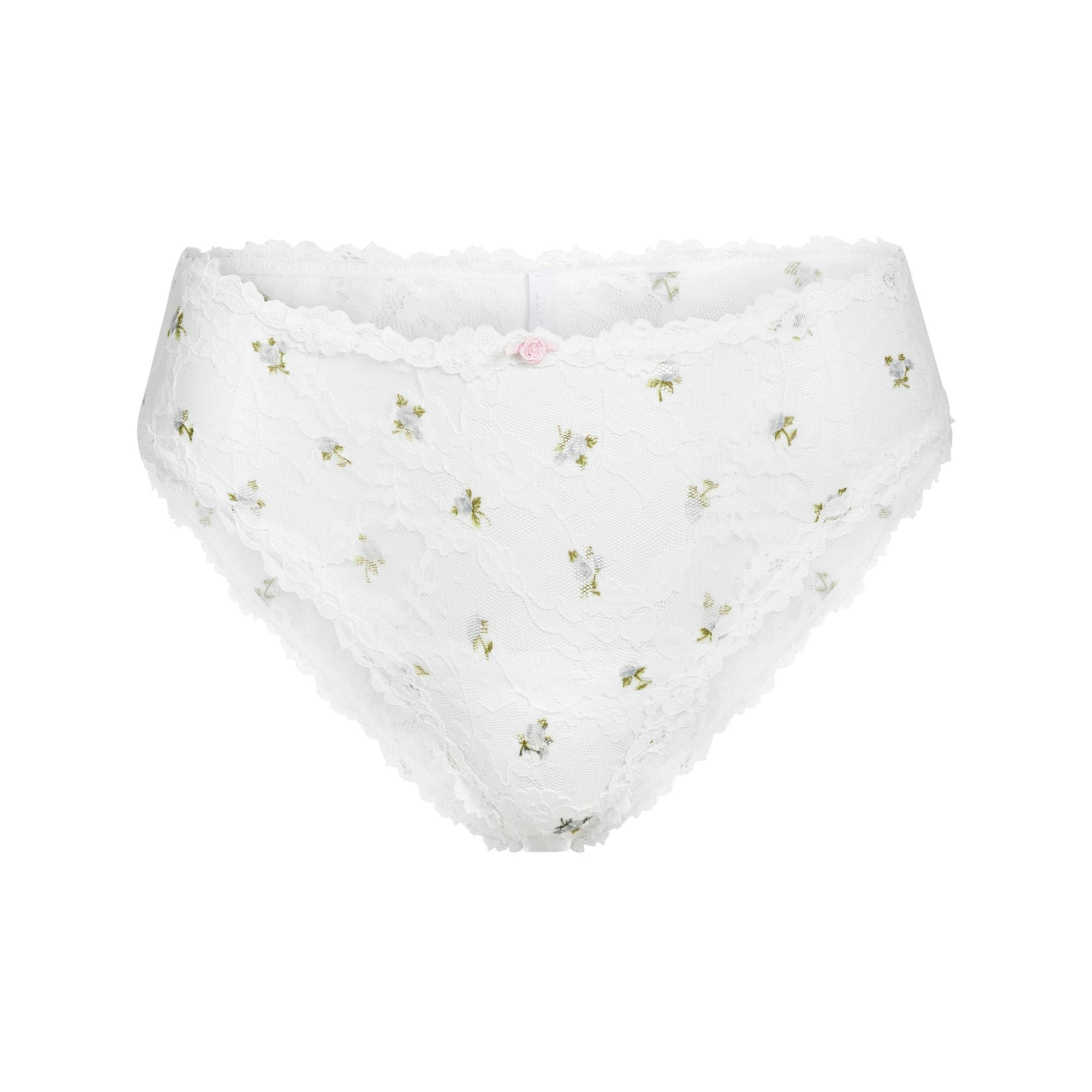 STRETCH LACE BRIEF | SNOW ROSEBUD PRINT FLAT ON A WHITE BACKGROUND | FLT