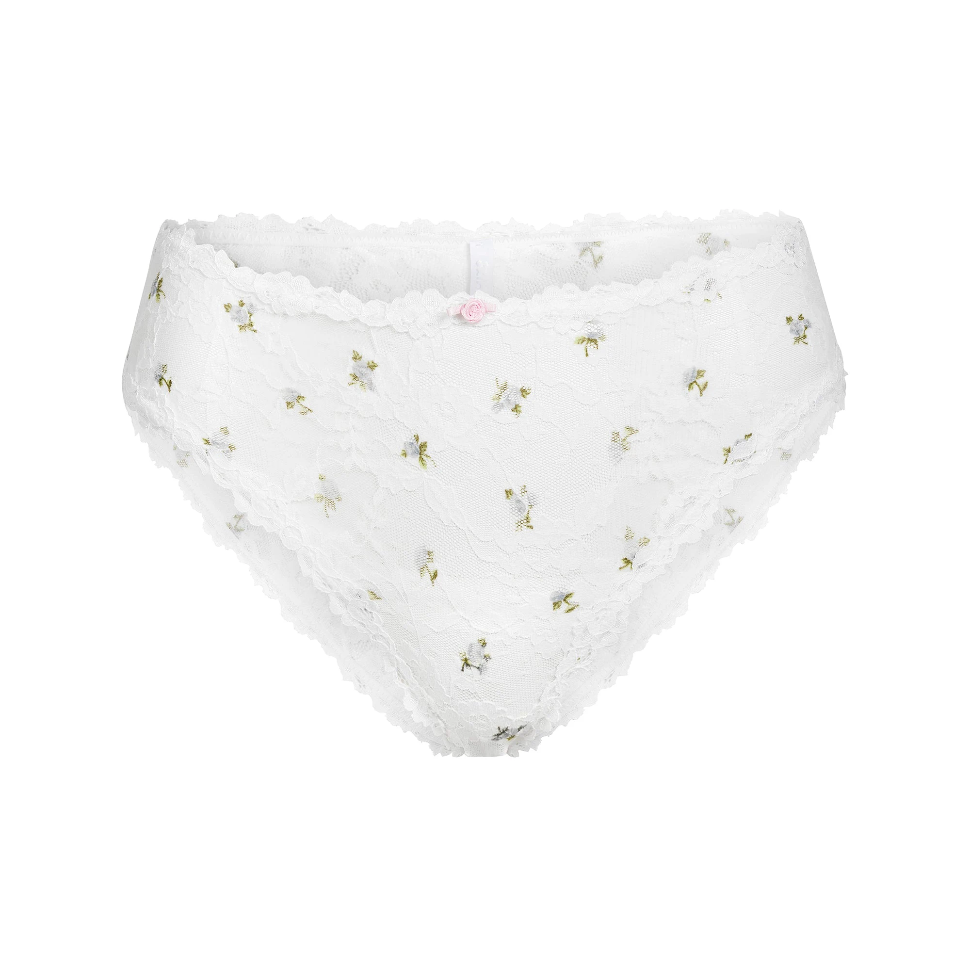 STRETCH LACE BRIEF | SNOW ROSEBUD PRINT FLAT ON A WHITE BACKGROUND | FLT