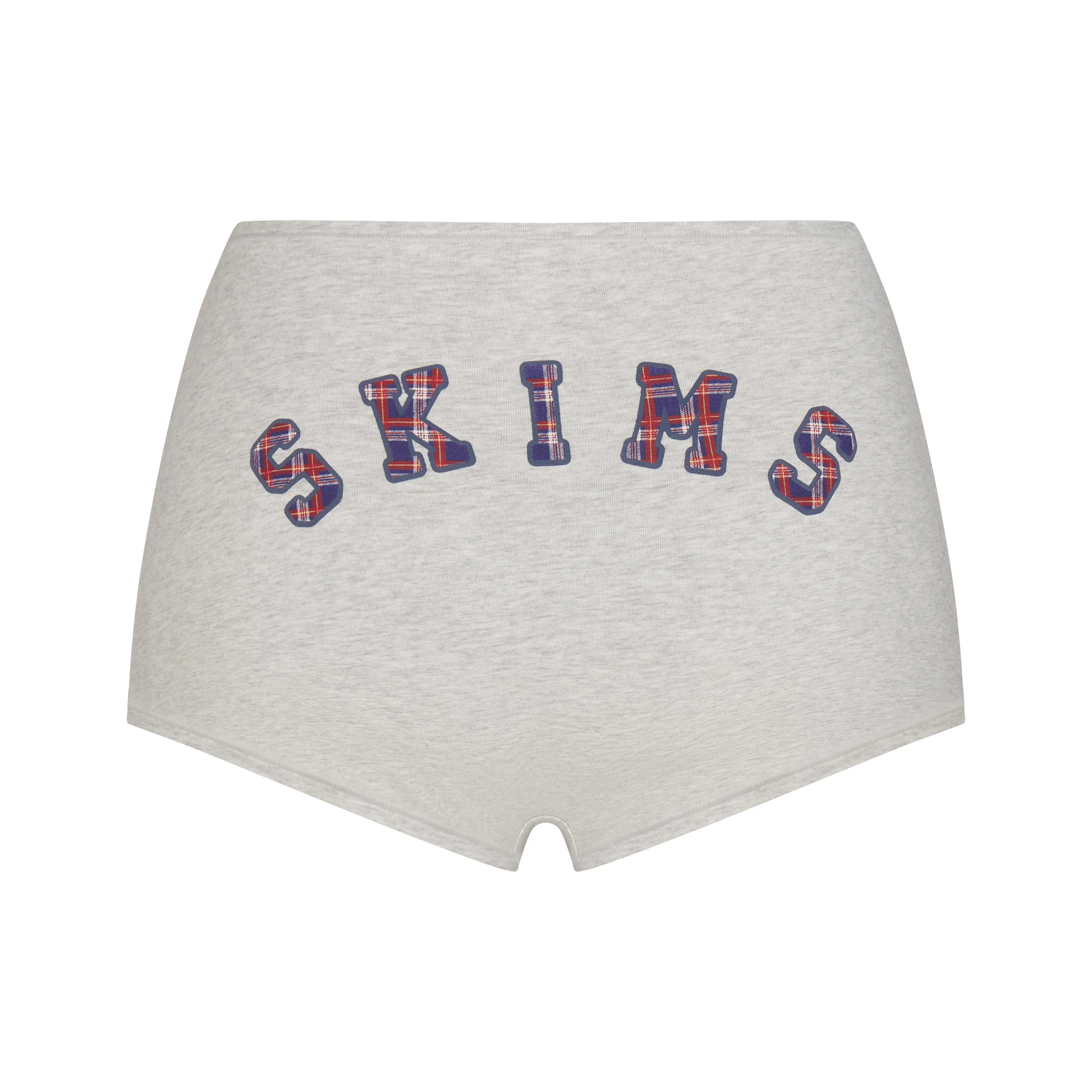 COTTON JERSEY LOGO BOY SHORT | LHG ARCHED SKIMS PLAID & LAYS FLAT ON A WHITE BACKGROUND | FLT