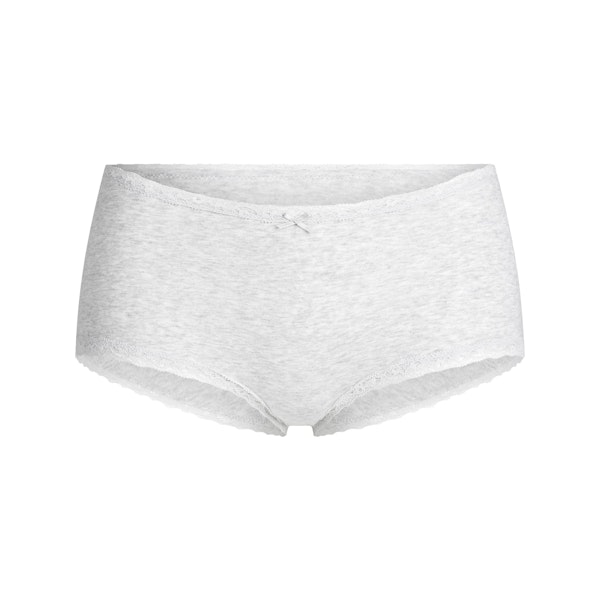 LIGHTWEIGHT COTTON LACE BOY SHORT | LIGHT HEATHER GREY FLAT ON A WHITE BACKGROUND | FLT