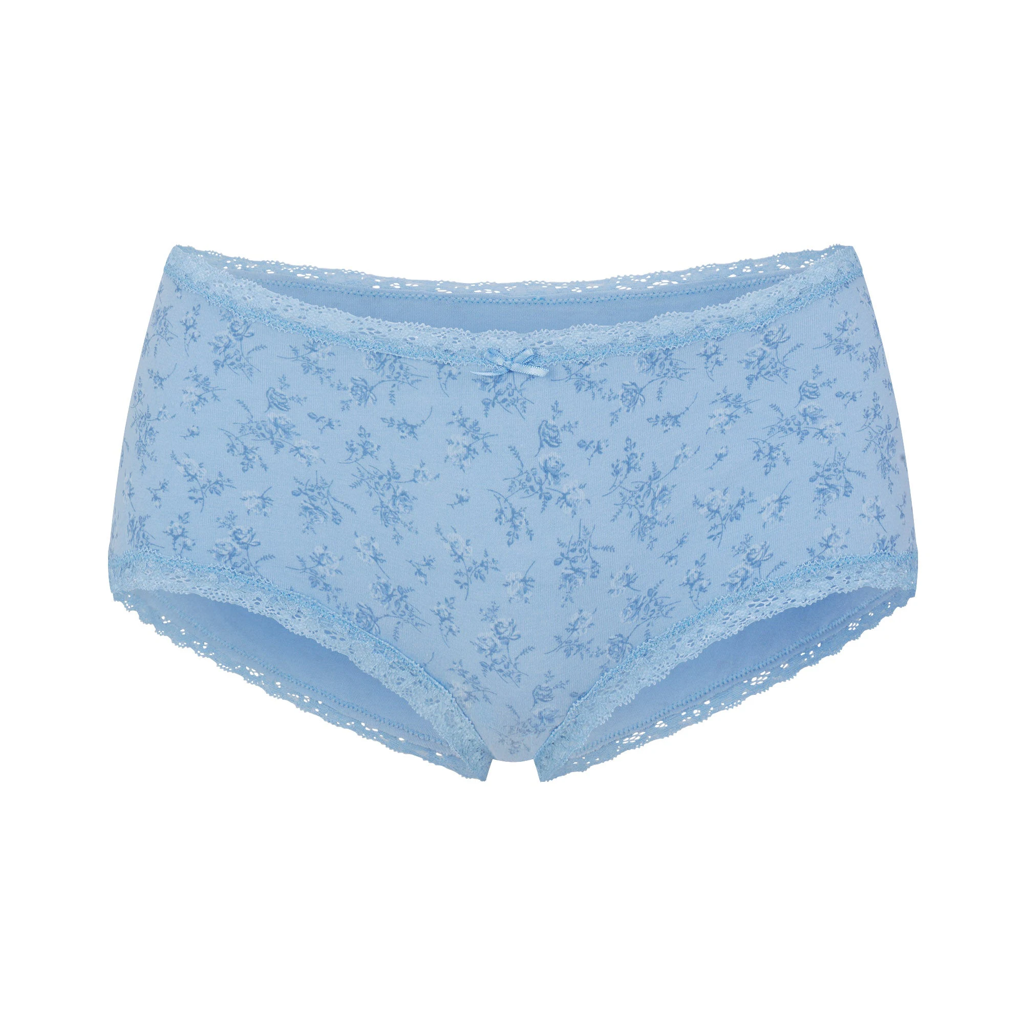 LIGHTWEIGHT COTTON LACE BOY SHORT | SURF DAINTY FLORAL PRINT FLAT ON A WHITE BACKGROUND | FLT