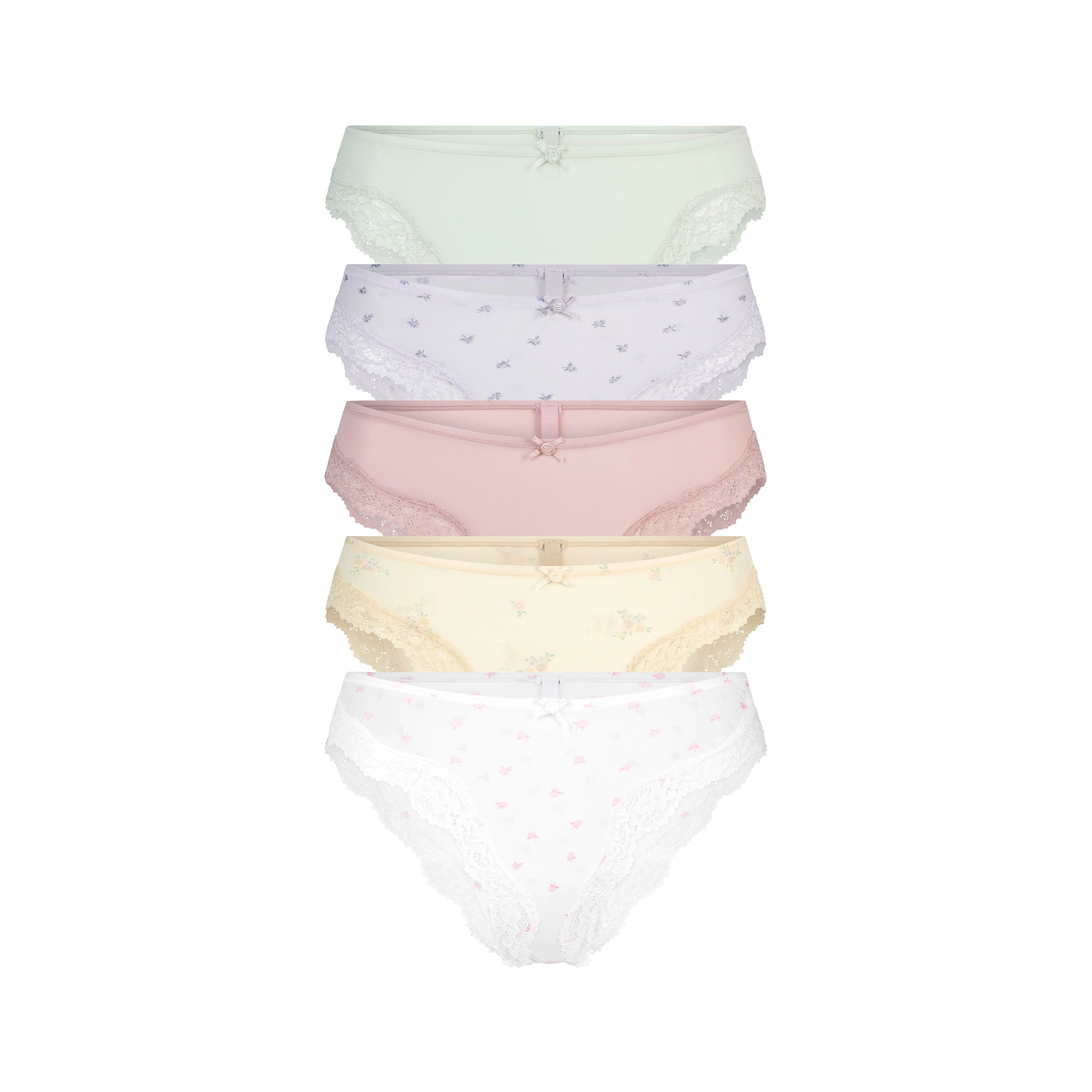 FITS EVERYBODY LACE CHEEKY TANGA 5-PACK | BOUQUET MULTI FLAT ON A WHITE BACKGROUND | FLT