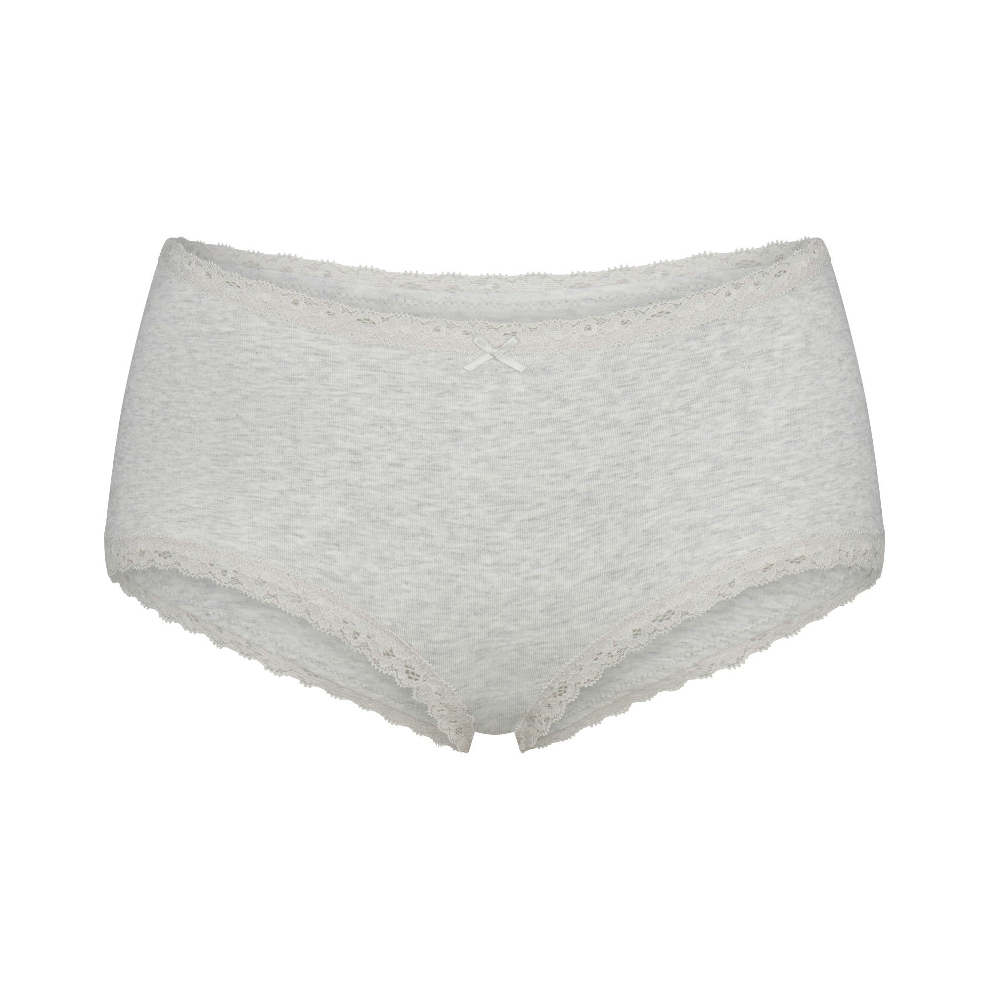 LIGHTWEIGHT COTTON POINTELLE LACE BOY SHORT | LIGHT HEATHER GREY FLAT ON A WHITE BACKGROUND | FLT