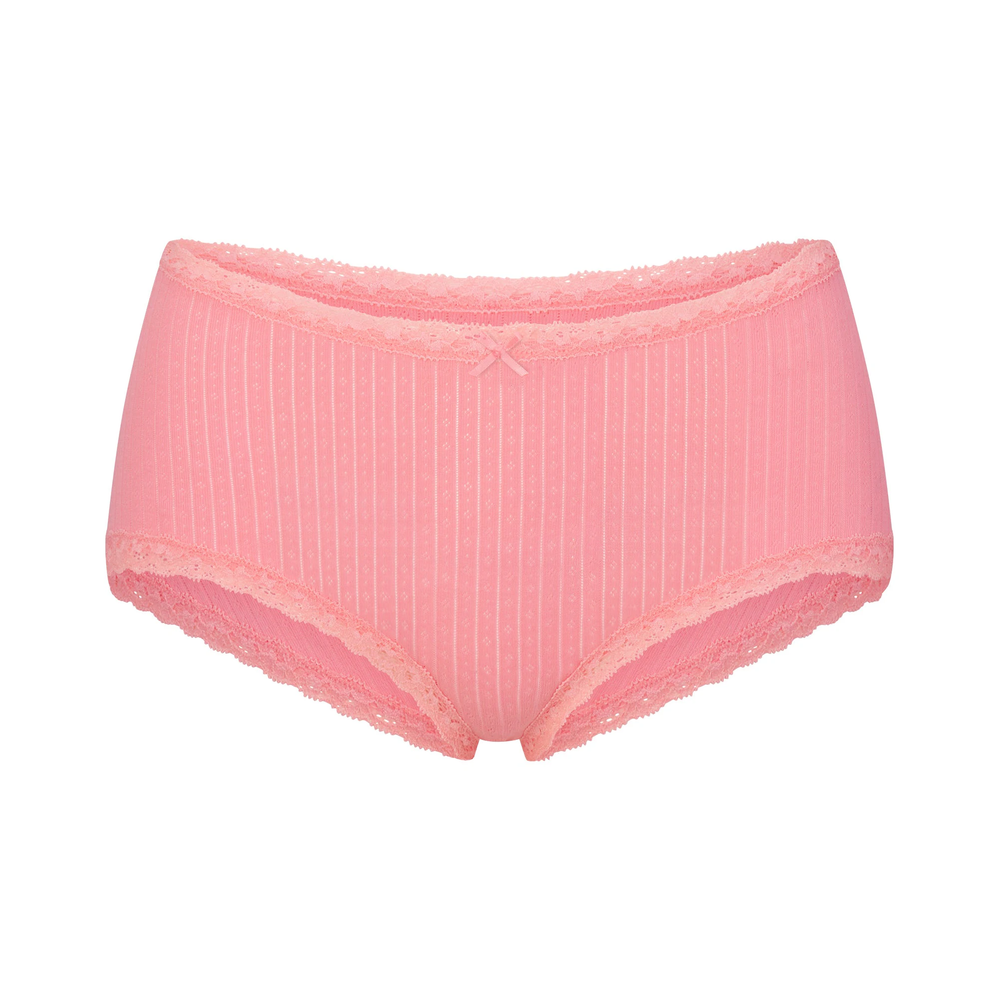 LIGHTWEIGHT COTTON POINTELLE LACE BOY SHORT | MELON TONAL FLAT ON A WHITE BACKGROUND | FLT